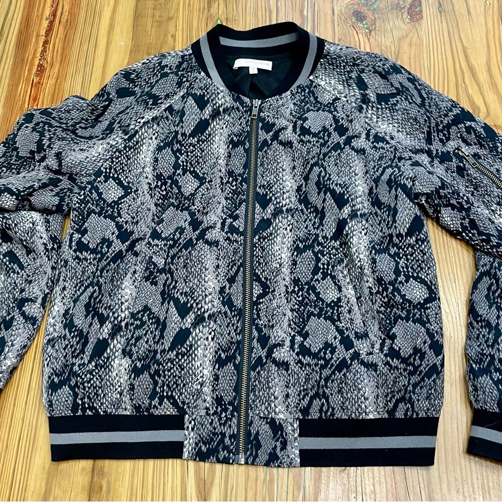 LAVENDER Brown Snake Print Bomber Jacket Sz Medium snakeskin Full Zip USA Made